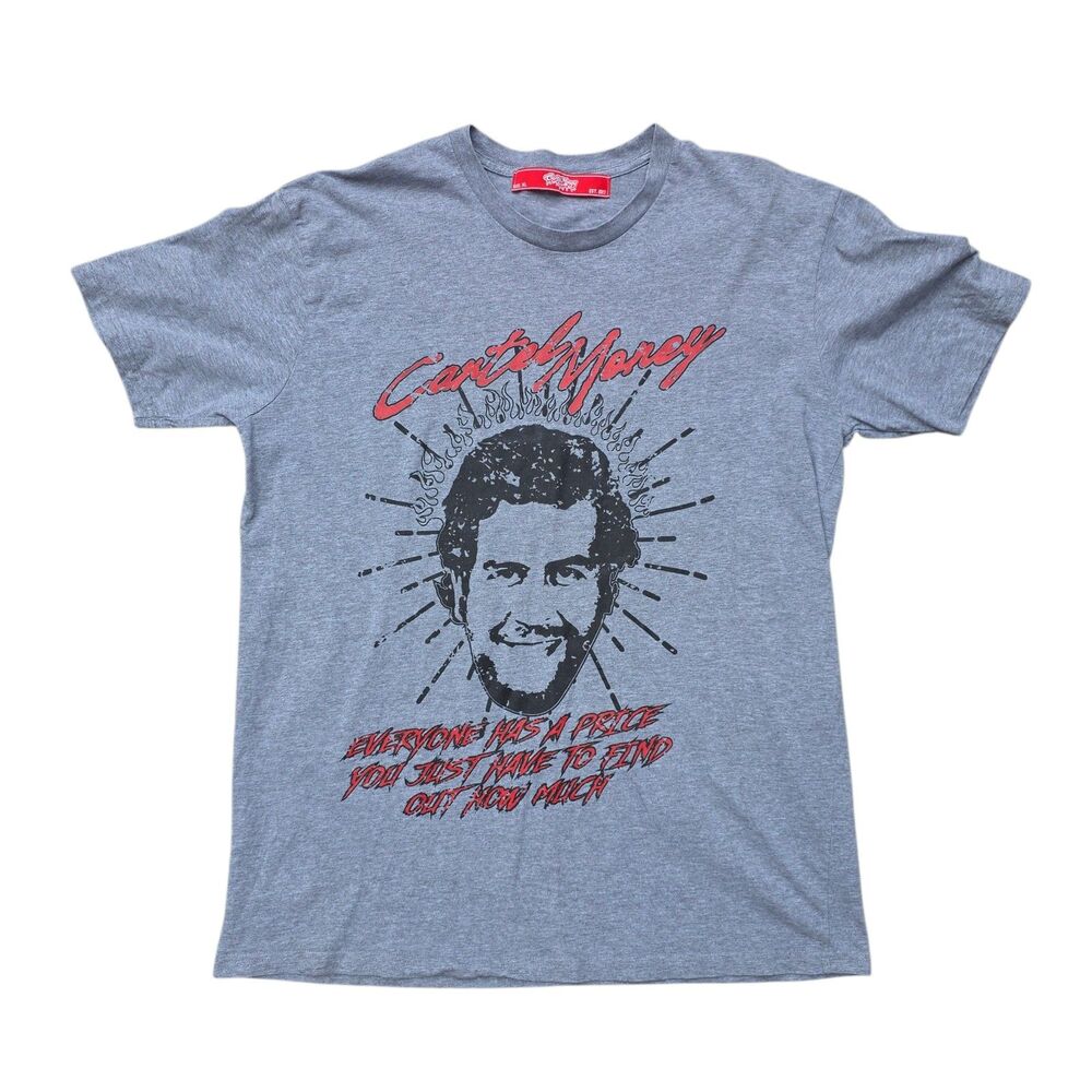 Cartel Money Pablo Escobar Graphic T-Shirt Mens XL Heather Grey Tee